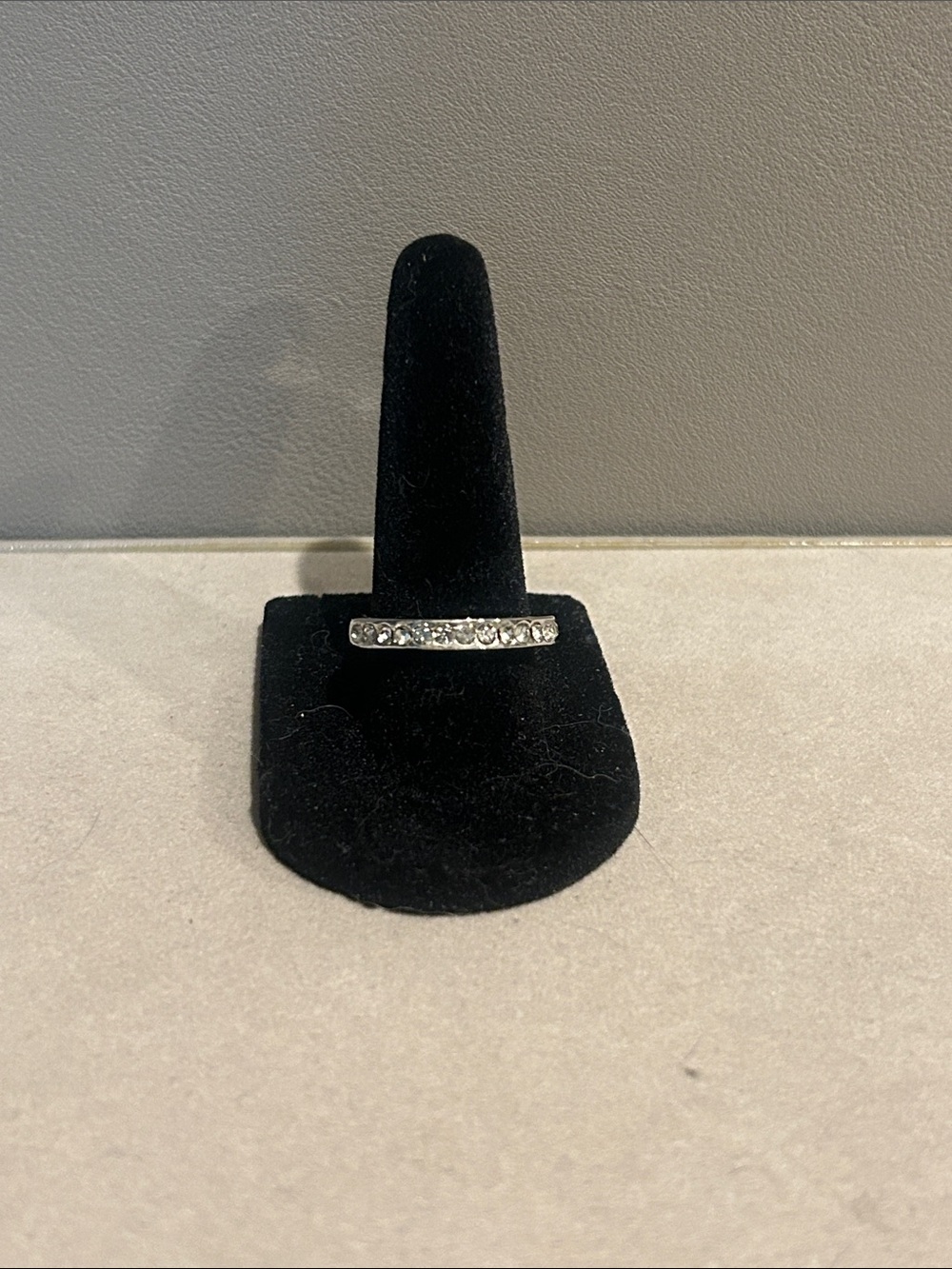 Silver Cubic Zirconia Bar Ring - Clear Stones